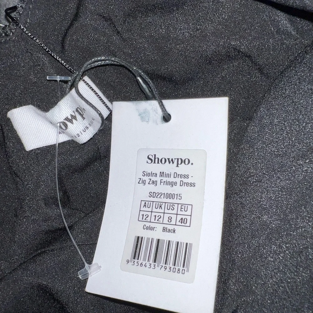 Showpo Siofra Zig Zag Fringe Mini Dress in Black Size 8 New with tag - Picture 8 of 10